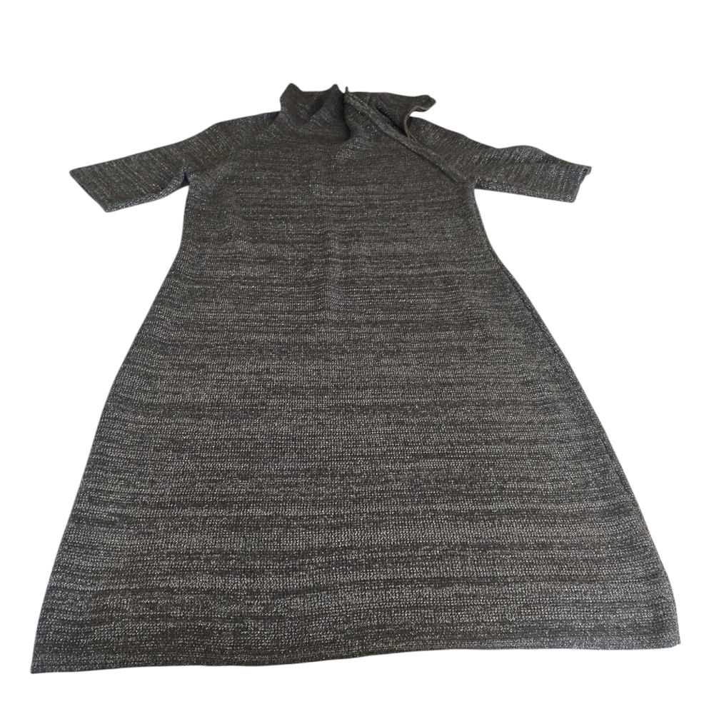 Liz Claiborne Women's Gray Silver Metallic Zipper Collar Mis Sweater Dress Sz L - Picture 3 of 9